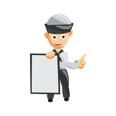 Sailor man with blank Board cartoon character Vector illustration in a flat style Isolated