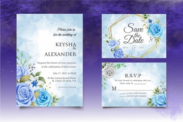 Wedding invitation card with beautiful flowers and leaves