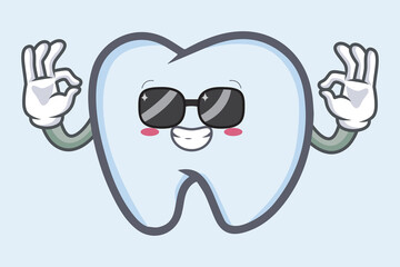vector okay glasses tooth character emoticon cartoon style. Logo, Icon, Mascot Illustration
