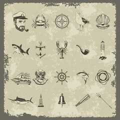 bundle of twenty nautical elements set icons