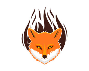Obraz premium Fox head with fire flame behind