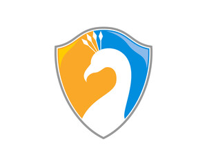 Peacock head inside the shield logo