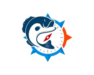 Nautical compass with flying fish inside