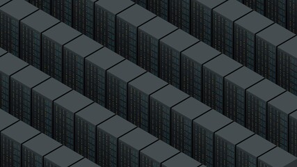 Visualization of the concept of a large data storage. Isometric 3d render.