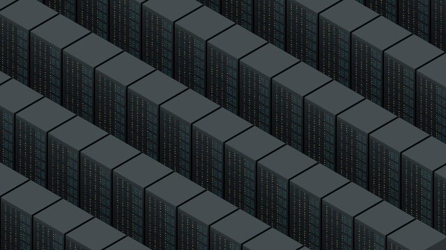 Visualization of the concept of a large data storage. Isometric 3d render.