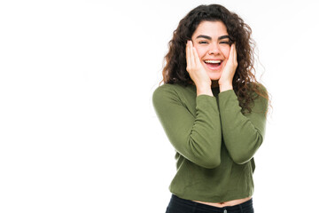 Happy woman is surprised by the positive news
