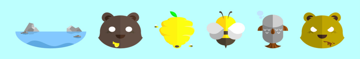 set of wild bear cartoon icon design template with various models. vector illustration isolated on blue background