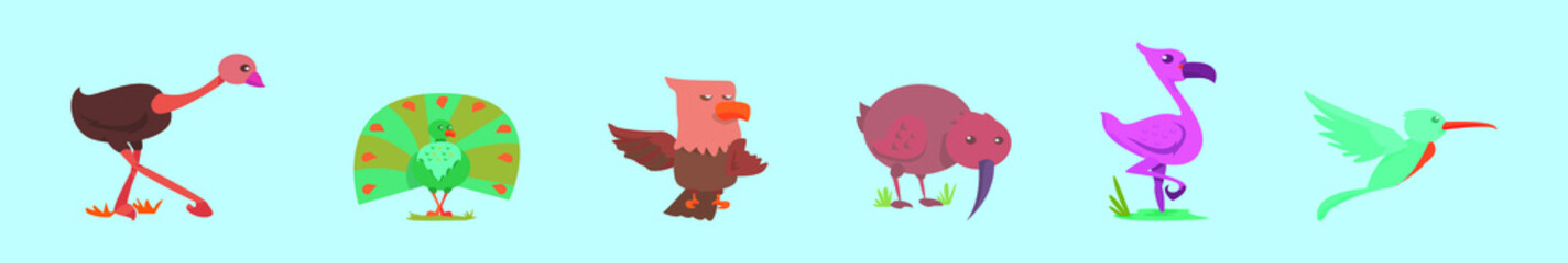 set of bird cartoon icon design template with various models. vector illustration isolated on blue background