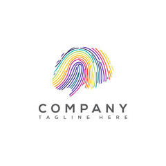 Colorful Brain Fingerprint scan logo, privacy, cybersecurity, cloud icon, identity information, and network protection. Brain cloud logo Vector icon design