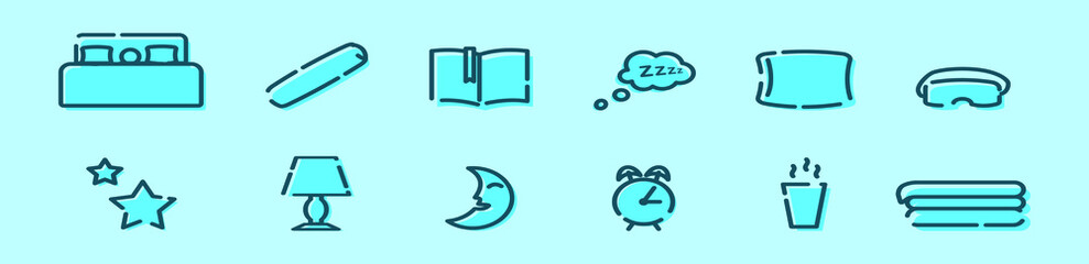 set of sleeping bed time cartoon icon design template with various models. vector illustration isolated on blue background