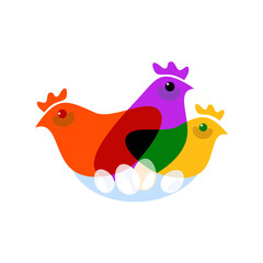 abstract transparent style color chicken with egg vector illustration