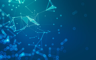 Abstract background. Molecules technology with polygonal shapes, connecting dots and lines. Connection structure. Big data visualization.