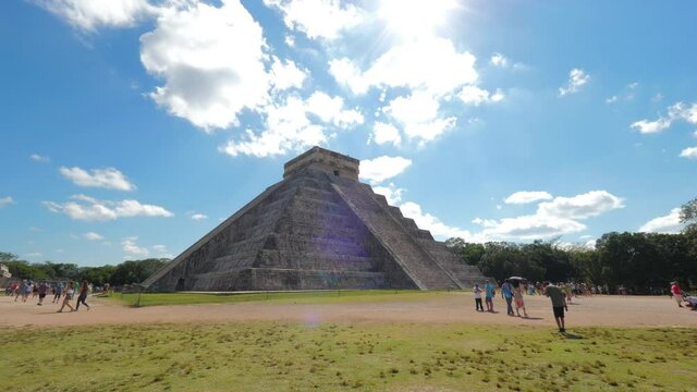 The Chichen Itza pyramid in super smooth slow motion.