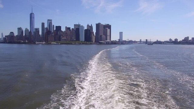 Establishing shot of the Lower Manhattan, view from the Upper New York Bay.