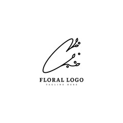 Initial C minimalis monogram logo with flourish ornament. Typography for company and business logo.