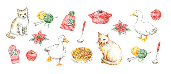 冬のイメージの点描画