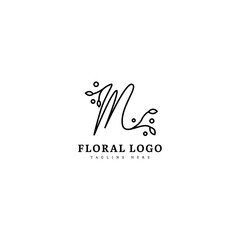 Obraz premium Initial M minimalis monogram logo with flourish ornament. Typography for company and business logo.