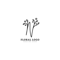 Initial N minimalis monogram logo with flourish ornament. Typography for company and business logo.