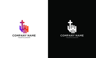 Cross  and Hand Paint Christian Catholic Church logo design vector template on a black and white background.