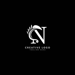 Initial N luxury logotype with flourish ornament. Typography for company and business logo.