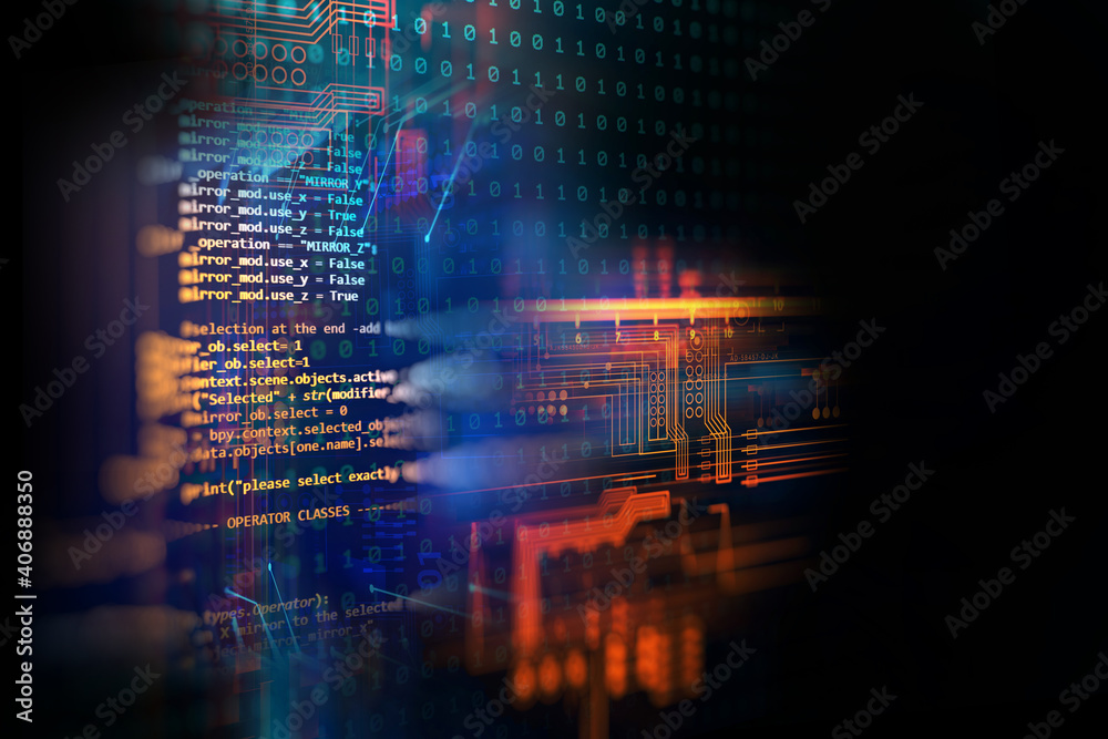 Aufkleber Programming code abstract technology background of software developer and  Computer script 3d illustration