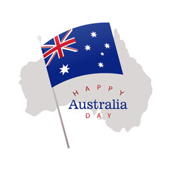 happy australia day lettering with flag and silhouette of map