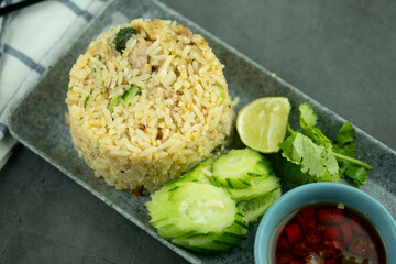 Thai style of fried rice with egg and pork
