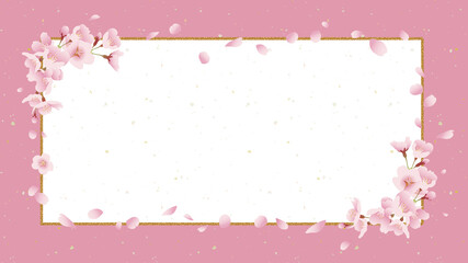 Fototapeta na wymiar 桜の背景素材 タイトル枠 煌びやか、ゴージャス（ピンク背景 16:9比率）