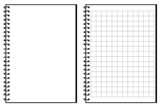 Blank notepad cage in realistic. Two notebooks. Clean textbook and checkered. Stock image. EPS 10.