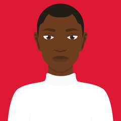 African guy standing alone in front of red background.
