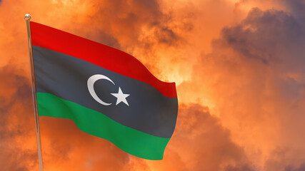 libya flag on pole - obrazy, fototapety, plakaty