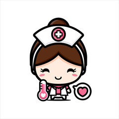 cute nurse character design holding a thermometer