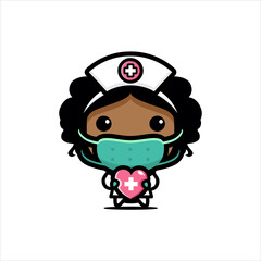 cute afro girl nurse character design