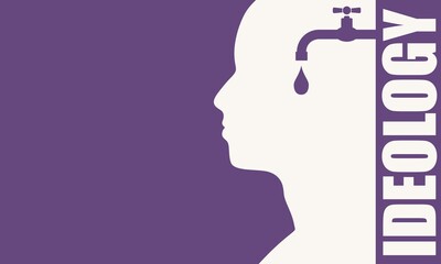 Faucet in the head of a person. Mental health relative brochure or report design template. Ideology word