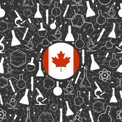 Chemistry creative concept. Circle frame with icons. Flag of Canada