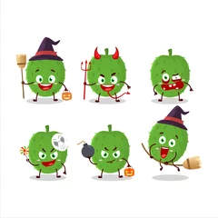 Fotobehang Halloween expression emoticons with cartoon character of soursop © kongvector