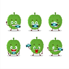 Obraz premium Photographer profession emoticon with soursop cartoon character