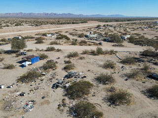 aerial view of Slab City, an unincorporated, off-the-grid squatter community consisting largely of...