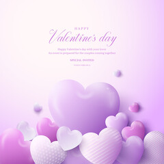 Happy Valentine's Day. Background with Realistic Hearts.