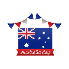 happy australia day lettering with flag and garlands hanging decoration