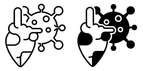 Outline and Glyph or Solid Icon cardio hearth and corona virus with white background. Premium Vector EPS10