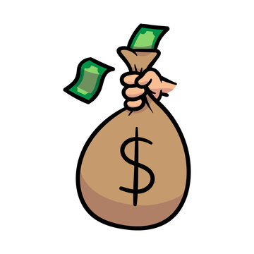 Cartoon Hand Holding a Bag of Money