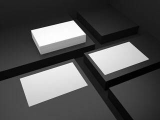 white business card mockup on dark background, 3d illustration