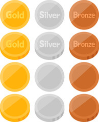 シンプルな金貨、銀貨、銅貨のイラストセット