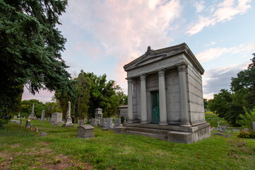 old cemetery mausoleum sunset 