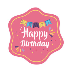 happy birthday badge pink with garlands hanging