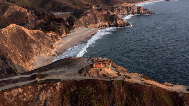 AERIAL: Devil's slide bunker sunset, drone view 13