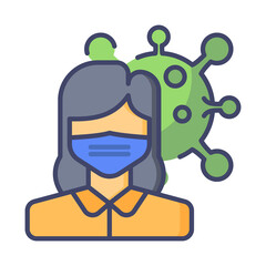 Simple Filled Line Icon Woman with mask and corona virus with white background Premium Vector EPS10