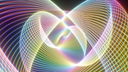 Rainbow Spectrum Mathematical Curved Wavy Neon Lines Glow in Space - Abstract Background Texture
