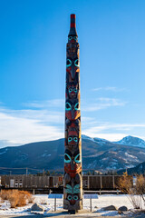 Jasper, Canada - december 2020 : view of a totem pole